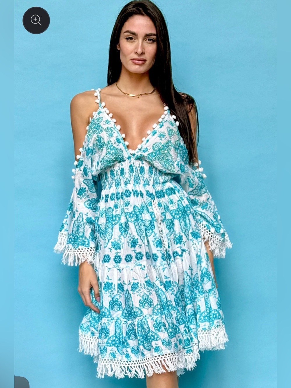 NWT ANTICA SARTORIAL Short Cold-Shoulder Pom Pom Smocked Dress small medium OS